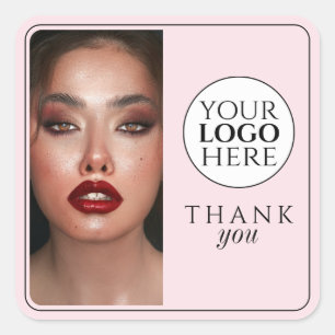 Elegant Photo Blush Pink Logo Thank You Makeup Square Sticker