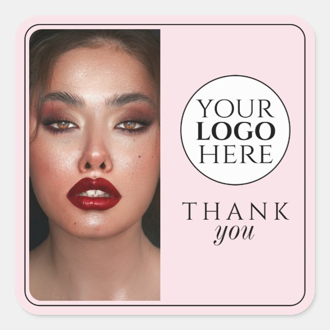 Elegant Photo Blush Pink Logo Thank You Makeup Square Sticker (Front)