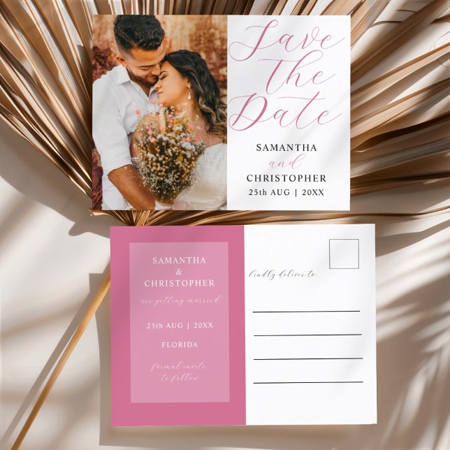 Elegant Photo Blush Pink Save the Date Wedding  Announcement Postcard (Creator Uploaded)