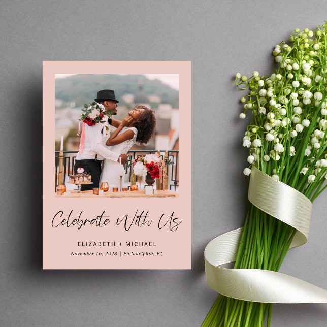Elegant Photo Blush Wedding Reception Invitation (Celebrate your love story with a reception invitation showcasing your favorite wedding photo)
