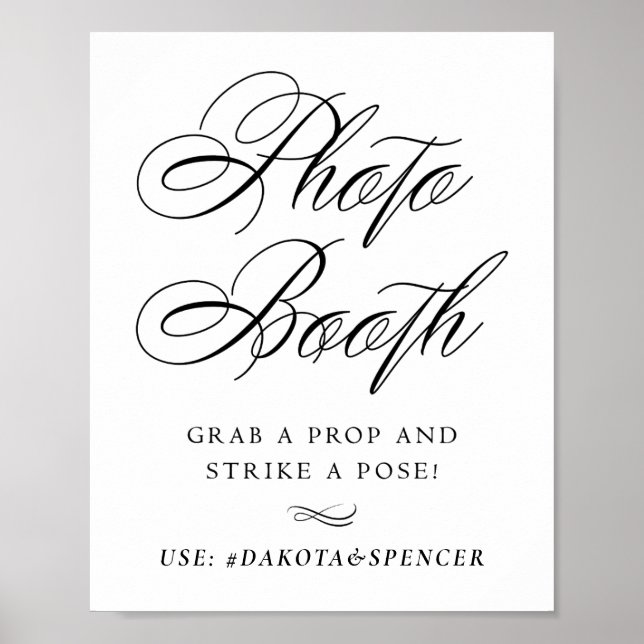 Elegant Photo Booth Strike a Pose | Black Script Poster (Front)