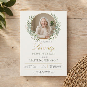 Elegant Photo Botanical 70th Birthday Invitation