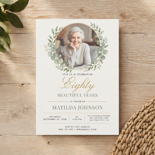 Elegant Photo Botanical 80th Birthday Invitation