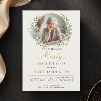 Elegant Photo Botanical 90th Birthday Invitation