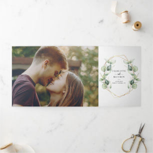 Elegant Photo Botanical Script All in One Wedding Tri-Fold Invitation