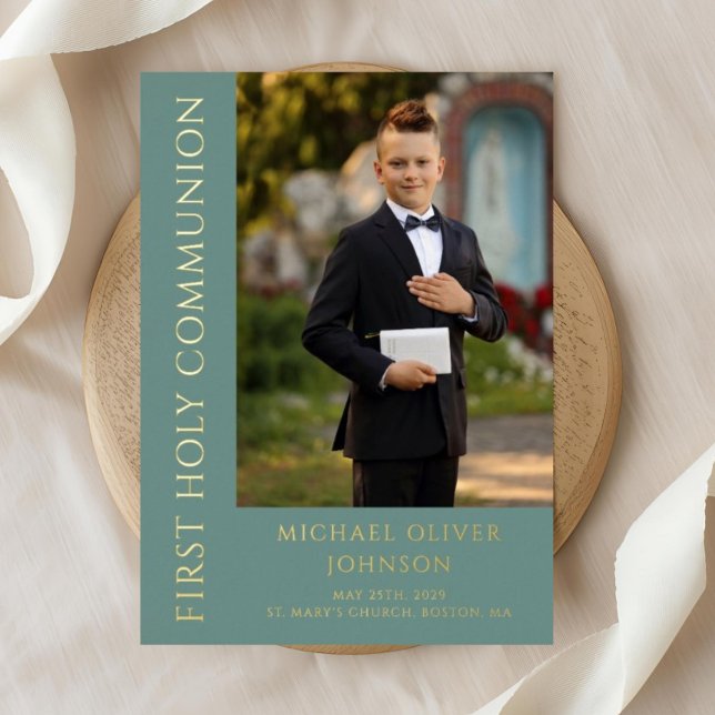 Elegant Photo Boy First Communion (Elegant Photo Boy First Communion Foil Invitation)