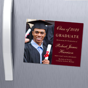 Elegant Photo Burgundy Gold College Graduation Magnetic Invitation