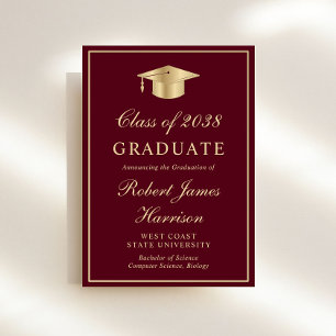 Elegant Photo Burgundy Gold Graduation Party Invitation