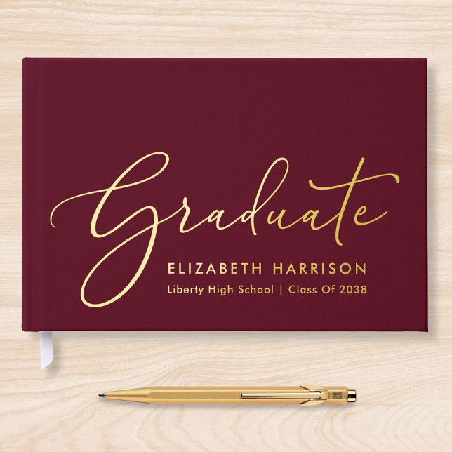 Elegant Photo Burgundy Graduation Party Guest Book (Creator Uploaded)