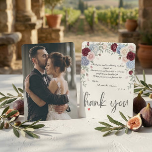 Elegant Photo Burgundy Roses Wedding  Thank You Card