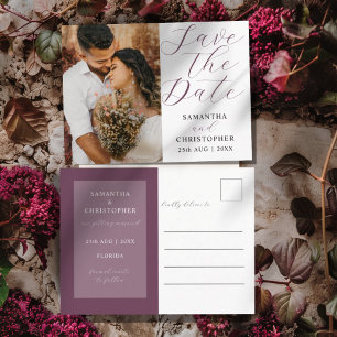 Elegant Photo Burgundy Save the Date Wedding  Announcement Postcard