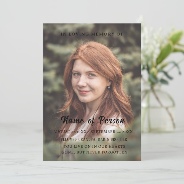 Elegant Photo Celebration of Life Funeral Program Invitation (Standing Front)