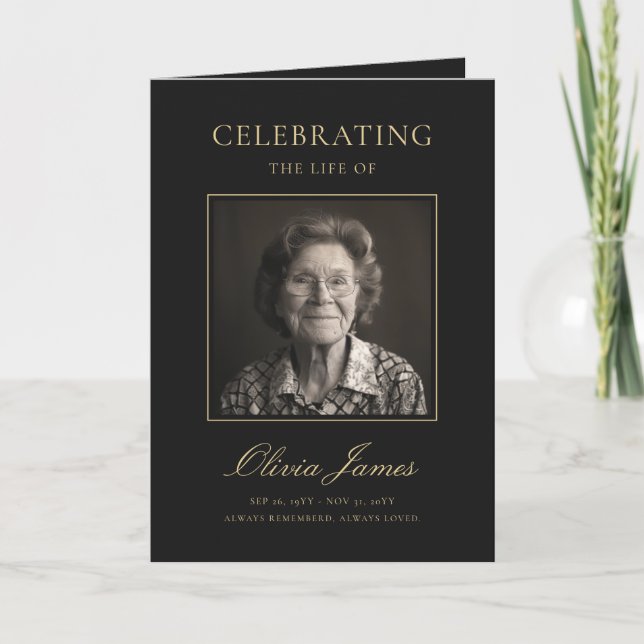 Elegant Photo Celebration of Life Program Card (Front)