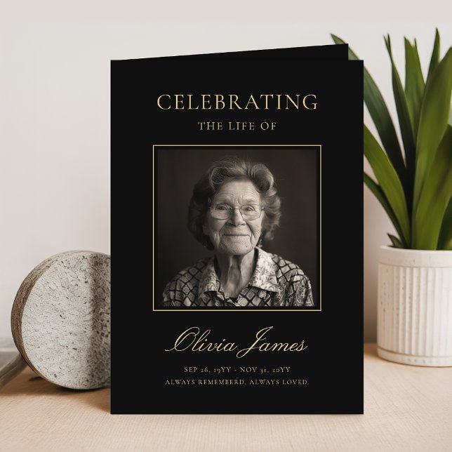Elegant Photo Celebration of Life Program Card (Creator Uploaded)