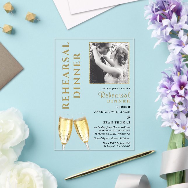 Elegant Photo Champagne Rehearsal Dinner Acrylic Invitations (Insitu (Wedding))