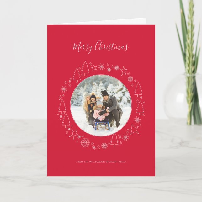 Elegant Photo Christmas Wreath Red Holiday Card (Front)