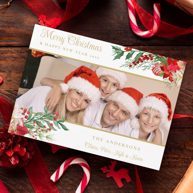 Elegant Photo Classic Merry Christmas Poinsettias  (Creator Uploaded)