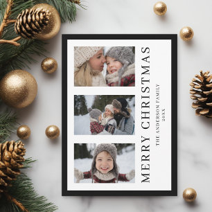 Elegant Photo Collage Black and White Christmas Holiday Card