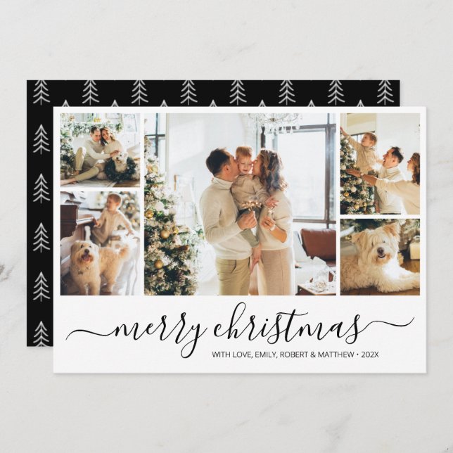 Elegant Photo Collage Black Christmas Holiday Card (Front/Back)