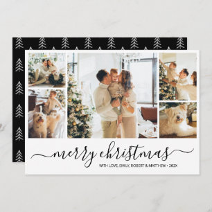 Elegant Photo Collage Black Christmas Holiday Card