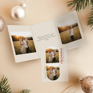 Elegant Photo Collage Family Merry Christmas Tri-Fold Holiday Card