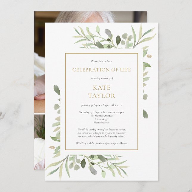Elegant Photo Collage Funeral Celebration of Life Invitation (Front/Back)