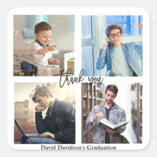 Elegant Photo Collage Graduation Party Square Sticker