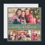 Elegant Photo Collage Green Gold Script Christmas Holiday Card<br><div class="desc">Modern Minimalist Elegant Sage Green and Gold "Merry Christmas" Script 4 Photo Collage Holiday Card. This festive, whimsical mimimalist, four (4) photo holiday card template features a pretty photo collage and says „Merry Christmas”! The „Merry Christmas” greeting text is written in a beautiful hand lettered swirly swash-tail font type calligraphy...</div>
