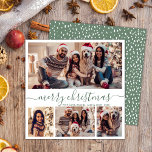 Elegant Photo Collage Green Script Snowy Christmas Holiday Card<br><div class="desc">Minimalist Modern Elegant Calligraphy White and Sage Green 4 Photo Collage Merry Christmas Calligraphy Script Holiday Card. This festive, mimimalist, whimsical four (4) photo holiday card template features a pretty photo collage and says „Merry Christmas”! The „Merry Christmas” greeting text is written in a beautiful hand lettering swirly swash-tail font...</div>