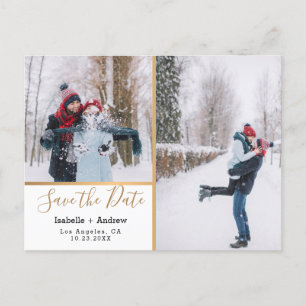 Elegant Photo Collage Metallic Gold Save the Date Announcement Postcard