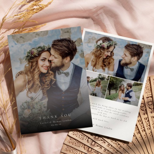Elegant Photo Collage Modern Wedding Thank You Card (Creator Uploaded)
