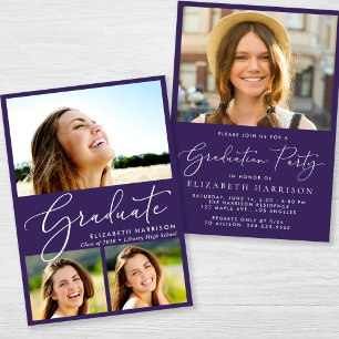 Elegant Photo Collage Purple Graduation Party Invitation