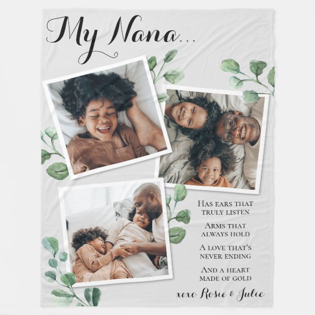 Elegant Photo Collage Quote Grandma Grandchildren Fleece Blanket (Front)