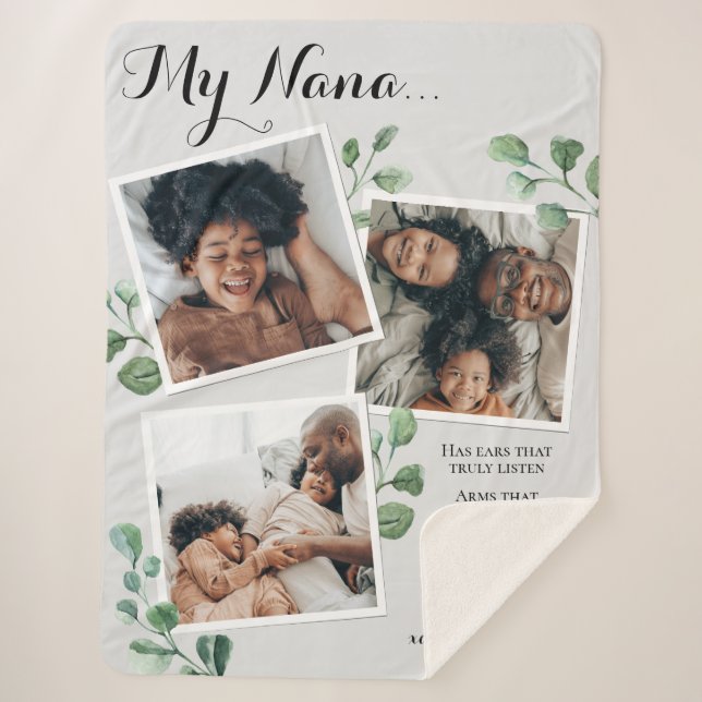 Elegant Photo Collage Quote Grandma Grandchildren Sherpa Blanket (Front)