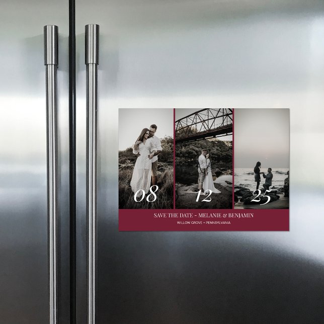 Elegant Photo Collage Rose Pink Save the Dates Magnetic Invitation (Elegant Photo Collage Rose Pink Save the Dates Magnetic Invitation)