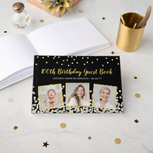 Elegant Photo Collage Silver Gold 100th Birthday Guest Book