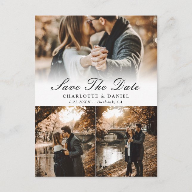 Elegant Photo Collage Wedding Save The Date Announcement Postcard (Front)