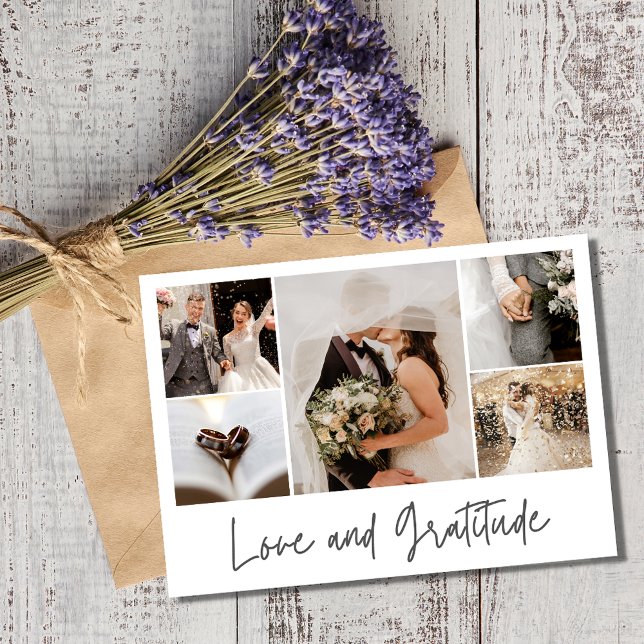Elegant Photo Collage Wedding Thank You  (Elegant Photo Love and Gratitude Collage Wedding Thank You)