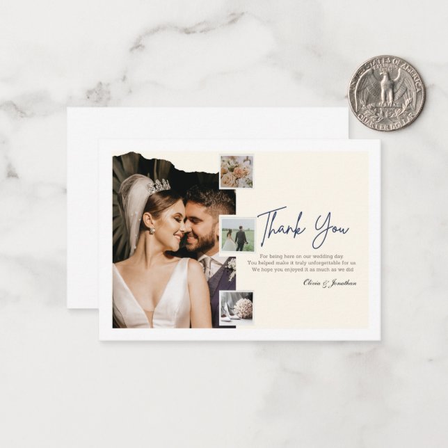  Elegant photo collage wedding Thank you  Card (Front/Back In Situ)