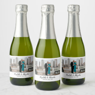 Elegant Photo Couple Names Date Wedding Sparkling Wine Label
