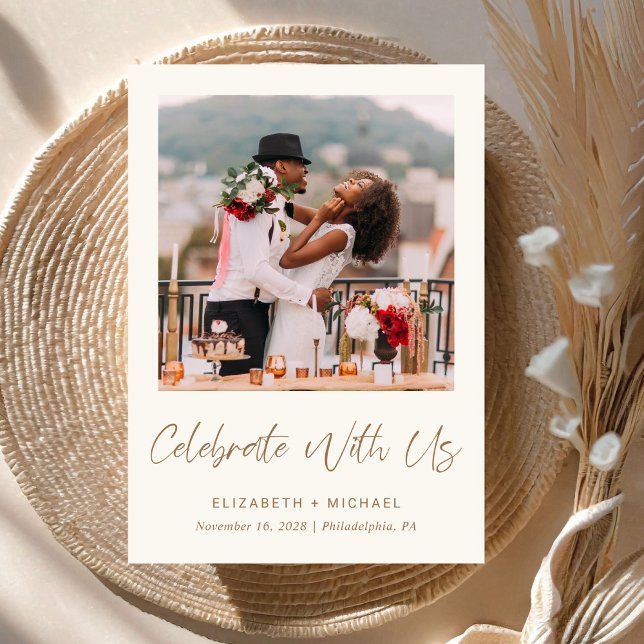 Elegant Photo Cream Gold Wedding Reception Invitation (A chic wedding reception invitation to set the tone for an unforgettable event)