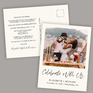 Elegant Photo Cream Wedding Reception Announcement Postcard