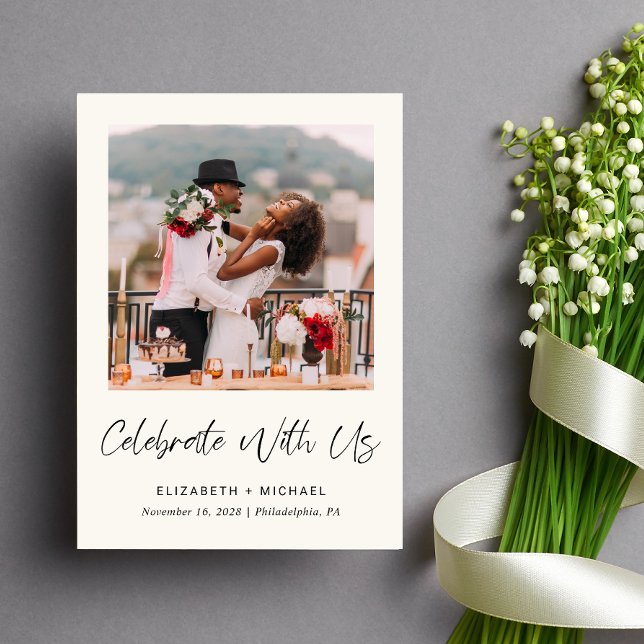Elegant Photo Cream Wedding Reception Invitation (Celebrate your love story with a reception invitation showcasing your favorite wedding photo)