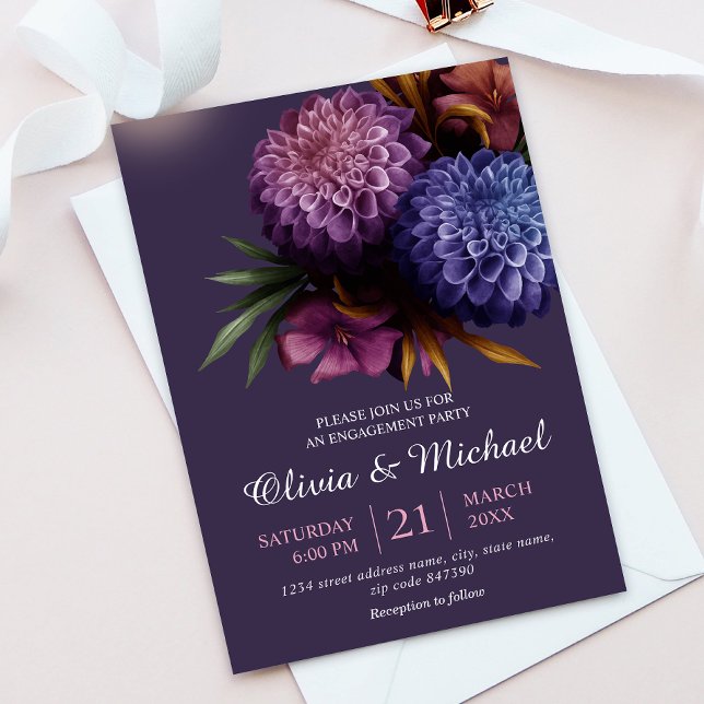 Elegant Photo Dahlia Minimalist Engagement Party Invitation (Creator Uploaded)