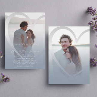 Elegant Photo  Dusty Blue & Silver Heart Wedding Invitation