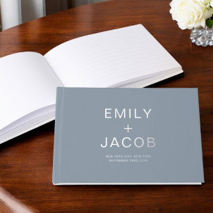 Elegant Photo Dusty Blue Silver Modern Minimalist Guest Book