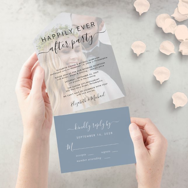 Elegant Photo Dusty Blue Wedding Reception All In One Invitation (Creator Uploaded)