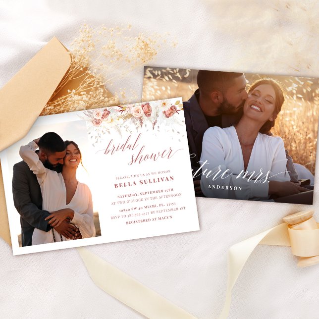 Elegant Photo Dusty Rose Floral Bridal Shower Invitation (Creator Uploaded)