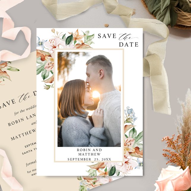 Elegant Photo Earthy Blooms and Beige Wedding Save The Date (Creator Uploaded)