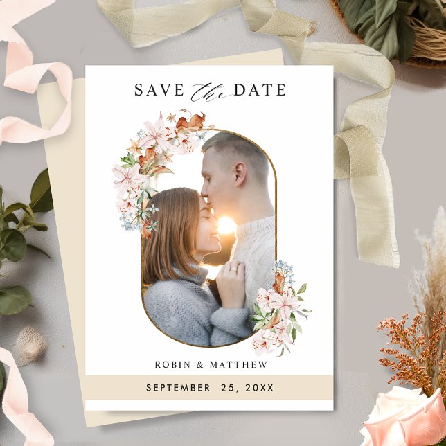 Elegant Photo Earthy Blooms with Beige Wedding Save The Date (Creator Uploaded)